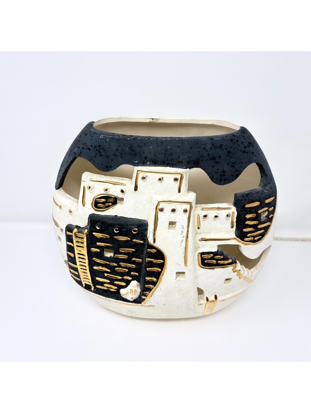Vintage Southwestern Style Pottery Adobe House Working Light Up Planter